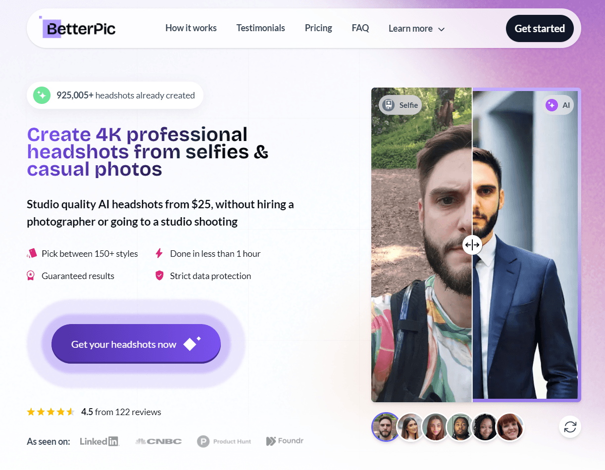 BetterPic AI Headshot Generator - Landing Page