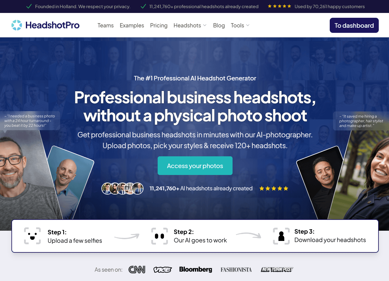 HeadshotPro AI Headshot Generator - Landing Page